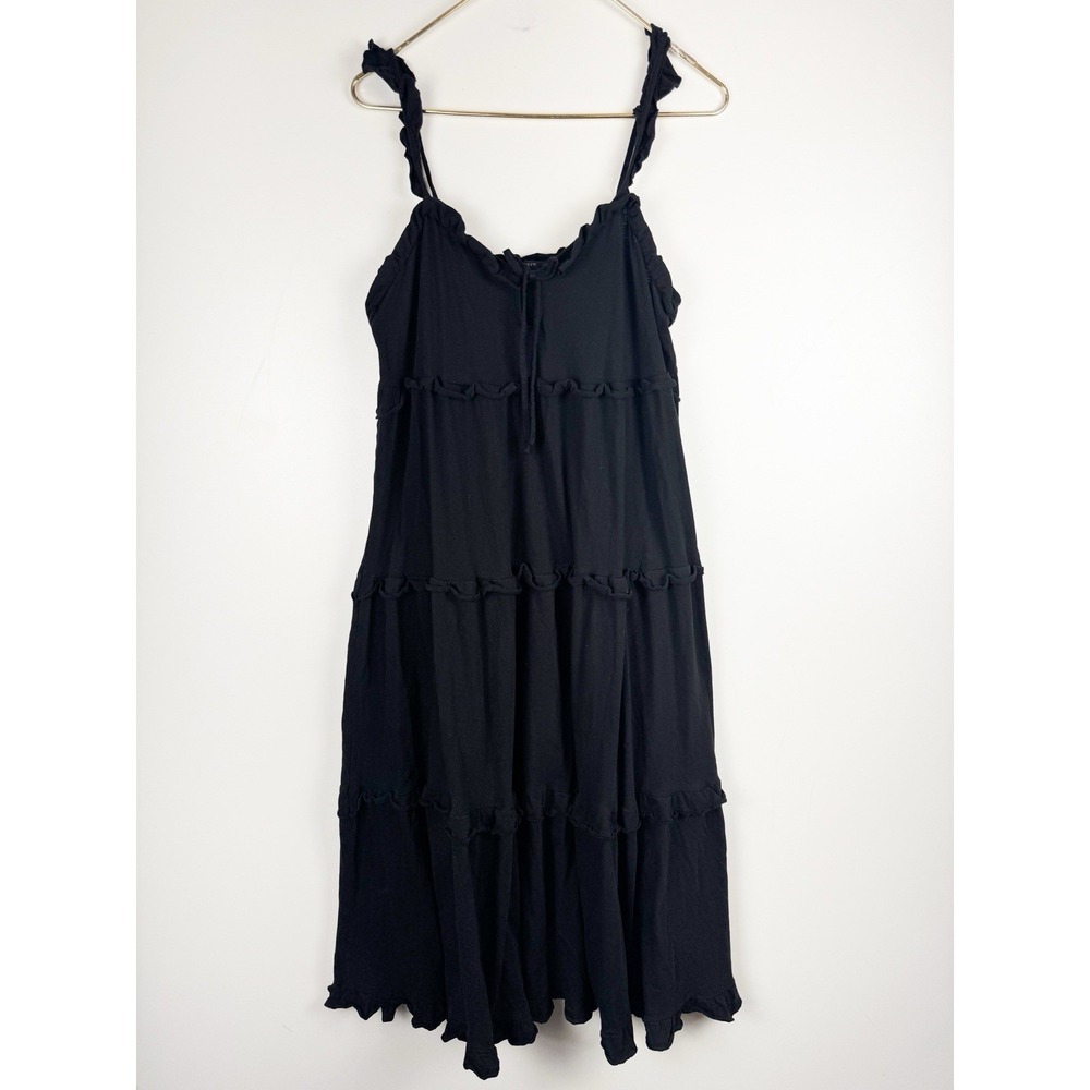 J. Crew BB453 Tiered Knit Maxi Dress Medium Black 100% Cotton Summer Beach Tie